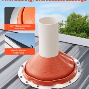 roof pipe flashing boot, fit pipe od 10" to 19", flexible silicone roofing jack pipe flashing, high temp 101 fahrenheit to 437 fahrenheit, lasting round red metal base