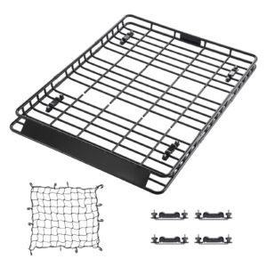 Roof Rack Basket, 64 x 50 x 4.1 in, Universal Rooftop Cargo Carrier with Two 35.4 x 39.4 in Cargo Net,150 lbs Max Car Top Luggage Holder, 4.1 in Fence, Anti-Rust Alloy Steel, for SUV Truck Car