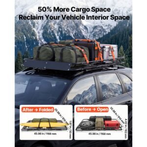 roof rack cargo basket, 46 x 36 x 4 in, heavy duty roof top carrier basket with folding design, 200 lbs capacity, all weather easy install car top luggage holder, universal fit for suv truck car