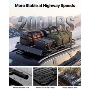 roof rack cargo basket, 46 x 36 x 4 in, heavy duty roof top carrier basket with folding design, 200 lbs capacity, all weather easy install car top luggage holder, universal fit for suv truck car