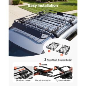 roof rack cargo basket, 51 x 36 x 4 in, heavy duty roof top carrier basket with folding design, 200 lbs capacity, all weather easy install car top luggage holder, universal fit for suv truck car