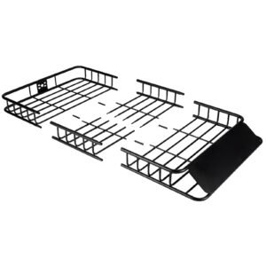 roof rack cargo basket, 64" x 39" x 6" rooftop cargo carrier with extension, heavy duty steel 200 lbs capacity universal roof rack basket, luggage holder for suv, truck