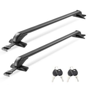 roof rack cross bars, universal fit for naked roofs without raised rails/flush rail/black moldings, 165 lbs capacity, lockable heavy duty aluminum crossbar racks roof rail rooftop luggage canoe