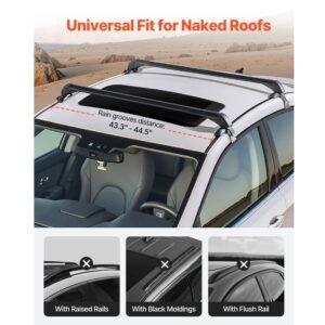 roof rack cross bars, universal fit for naked roofs without raised rails/flush rail/black moldings, 165 lbs capacity, lockable heavy duty aluminum crossbar racks roof rail rooftop luggage canoe