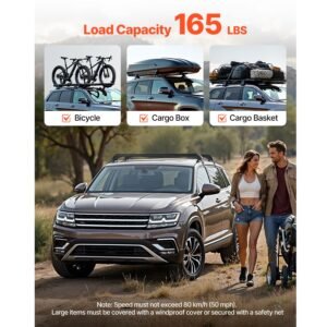 roof rack cross bars, universal fit for naked roofs without raised rails/flush rail/black moldings, 165 lbs capacity, lockable heavy duty aluminum crossbar racks roof rail rooftop luggage canoe