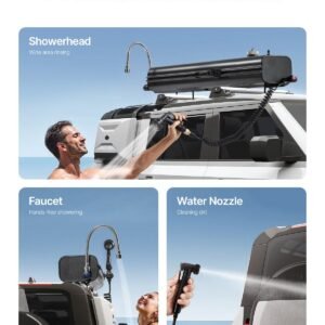roof rack water tank, 4 gal, multi dispensing outdoor tank with 2 splash guard panels & t slot, high capacity aluminum tank with pressurization port, fit for trunks, roll bars, crossbars