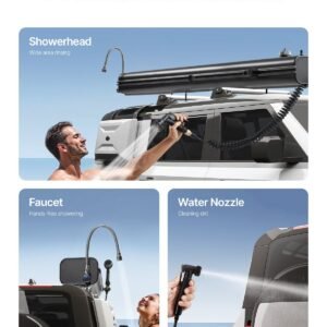 roof rack water tank, 7 gal, multi dispensing outdoor tank with 2 splash guard panels & t slot, high capacity aluminum tank with pressurization port, fit for trunks, roll bars, crossbars