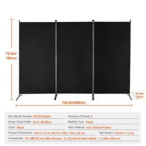 room divider, 3 panel room divider, folding privacy screen and portable partition divider for room separation, freestanding room partitions for office, bedroom, study, black
