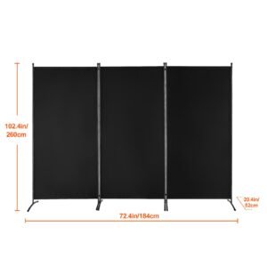 room divider, 3 panel room divider, folding privacy screen and portable partition divider for room separation, freestanding room partitions for office, bedroom, study, black