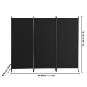 room divider, 3 panel room dividers and folding privacy screens, fabric partition room dividers for office, bedroom, dining room, study, freestanding, black
