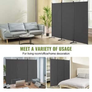 room divider, 3 panel room dividers and folding privacy screens, fabric partition room dividers for office, bedroom, dining room, study, freestanding, gray