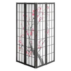room divider, 4 panel japanese room divider screen, wood folding privacy screen indoor, japanese partition portable decoration dividers, for room separation home office restaurant & bedroom