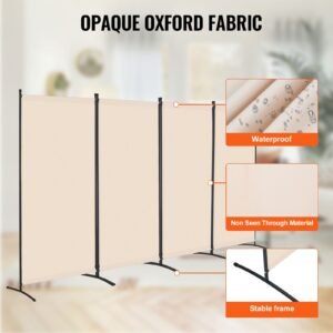 room divider, 4 panel room divider, folding privacy screen and portable partition divider for room separation, freestanding room partitions for office, bedroom, study, beige