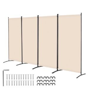 Room Divider, 4 Panel Room Divider, Folding Privacy Screen and Portable Partition Divider for Room Separation, Freestanding Room Partitions for Office, Bedroom, Study, Beige