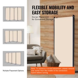 room divider, 4 panel room divider, folding privacy screen and portable partition divider for room separation, freestanding room partitions for office, bedroom, study, beige