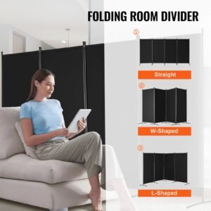 room divider, 4 panel room divider, folding privacy screen and portable partition divider for room separation, freestanding room partitions for office, bedroom, study, black