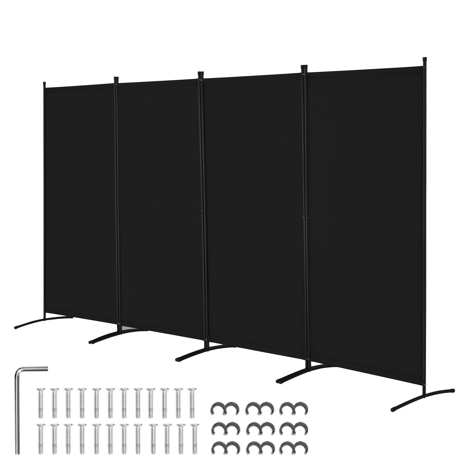 room divider, 4 panel room divider, folding privacy screen and portable partition divider for room separation, freestanding room partitions for office, bedroom, study, black