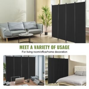 room divider, 4 panel room dividers and folding privacy screens, fabric partition room dividers for office, bedroom, dining room, study, freestanding, black
