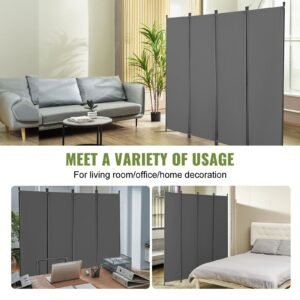 room divider, 4 panel room dividers and folding privacy screens, fabric partition room dividers for office, bedroom, dining room, study, freestanding, light gray