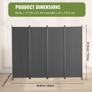 room divider, 4 panel room dividers and folding privacy screens, fabric partition room dividers for office, bedroom, dining room, study, freestanding, light gray