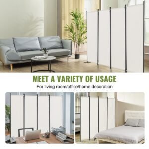 room divider, 4 panel room dividers and folding privacy screens, fabric partition room dividers for office, bedroom, dining room, study, freestanding, white