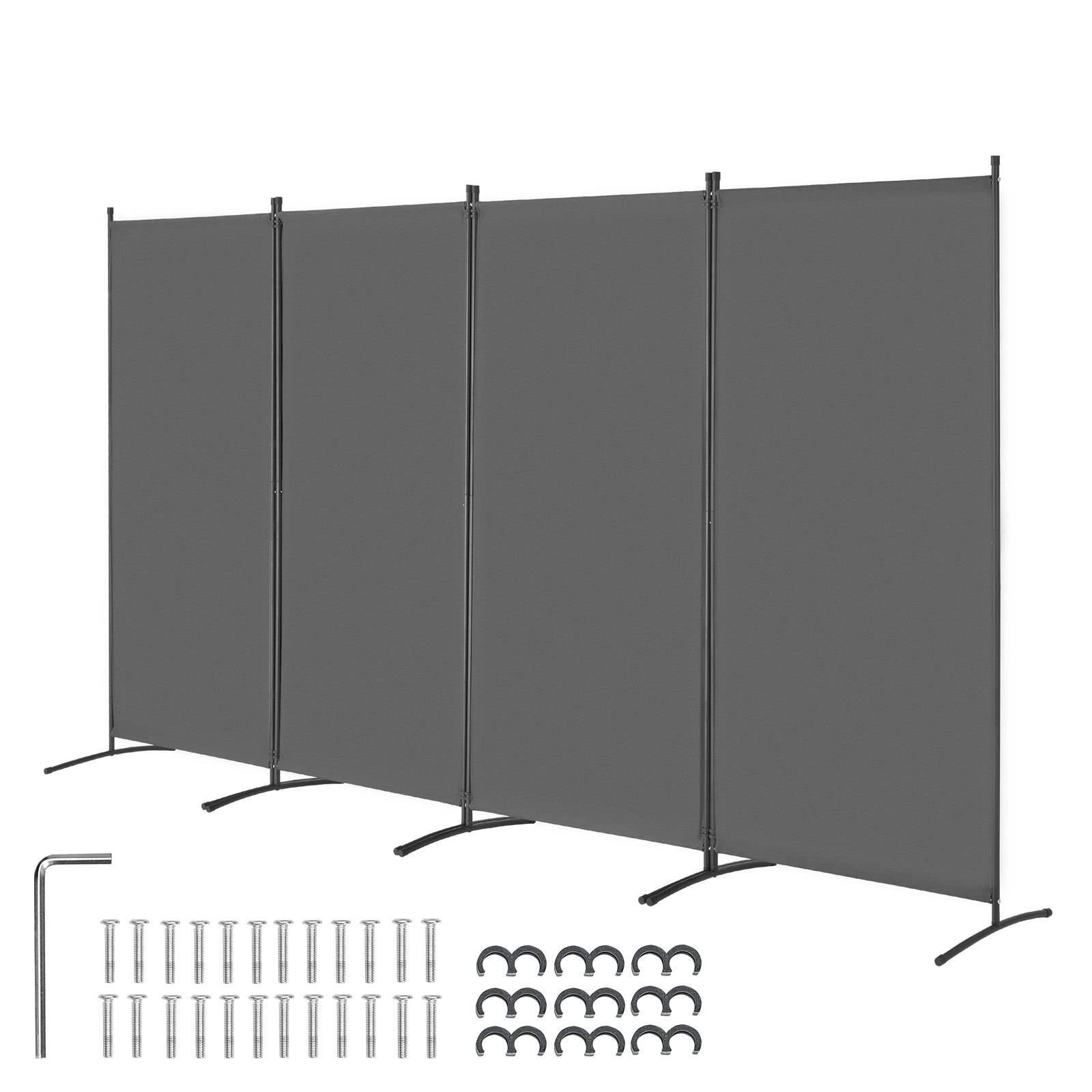 room divider, 4 panels room divider, folding privacy screen and portable partition divider for room separation, freestanding room partitions for office, bedroom, study, grey