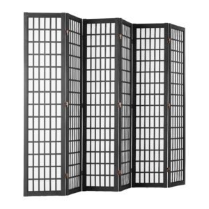 Room Divider, 6 Panel Japanese Room Divider, Folding Privacy Screen Indoor, Portable Partition Dividers and Decoration Screens, for Room Separation, Home, Office, Restaurant & Bedroom (Black)