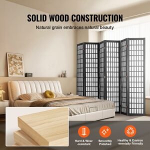 room divider, 6 panel japanese room divider, folding privacy screen indoor, portable partition dividers and decoration screens, for room separation, home, office, restaurant & bedroom (black)