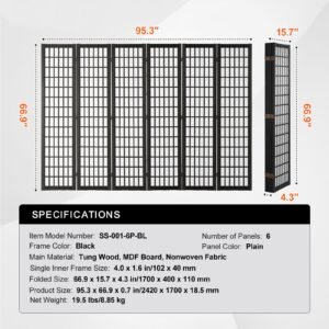 room divider, 6 panel japanese room divider, folding privacy screen indoor, portable partition dividers and decoration screens, for room separation, home, office, restaurant & bedroom (black)