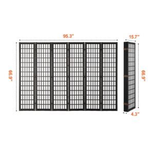 room divider, 6 panel japanese room divider, folding privacy screen indoor, portable partition dividers and decoration screens, for room separation, home, office, restaurant & bedroom (black)