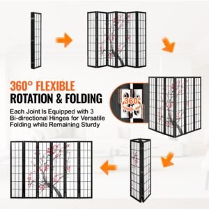 room divider, 6 panel japanese room divider screen, wood folding privacy screen indoor, japanese partition portable decoration dividers, for room separation home office restaurant & bedroom