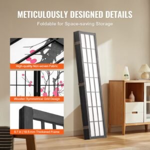 room divider, 6 panel japanese room divider screen, wood folding privacy screen indoor, japanese partition portable decoration dividers, for room separation home office restaurant & bedroom