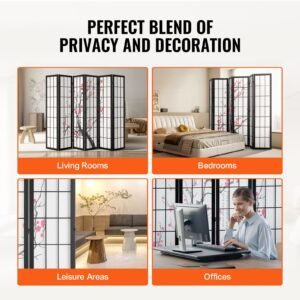 room divider, 6 panel japanese room divider screen, wood folding privacy screen indoor, japanese partition portable decoration dividers, for room separation home office restaurant & bedroom