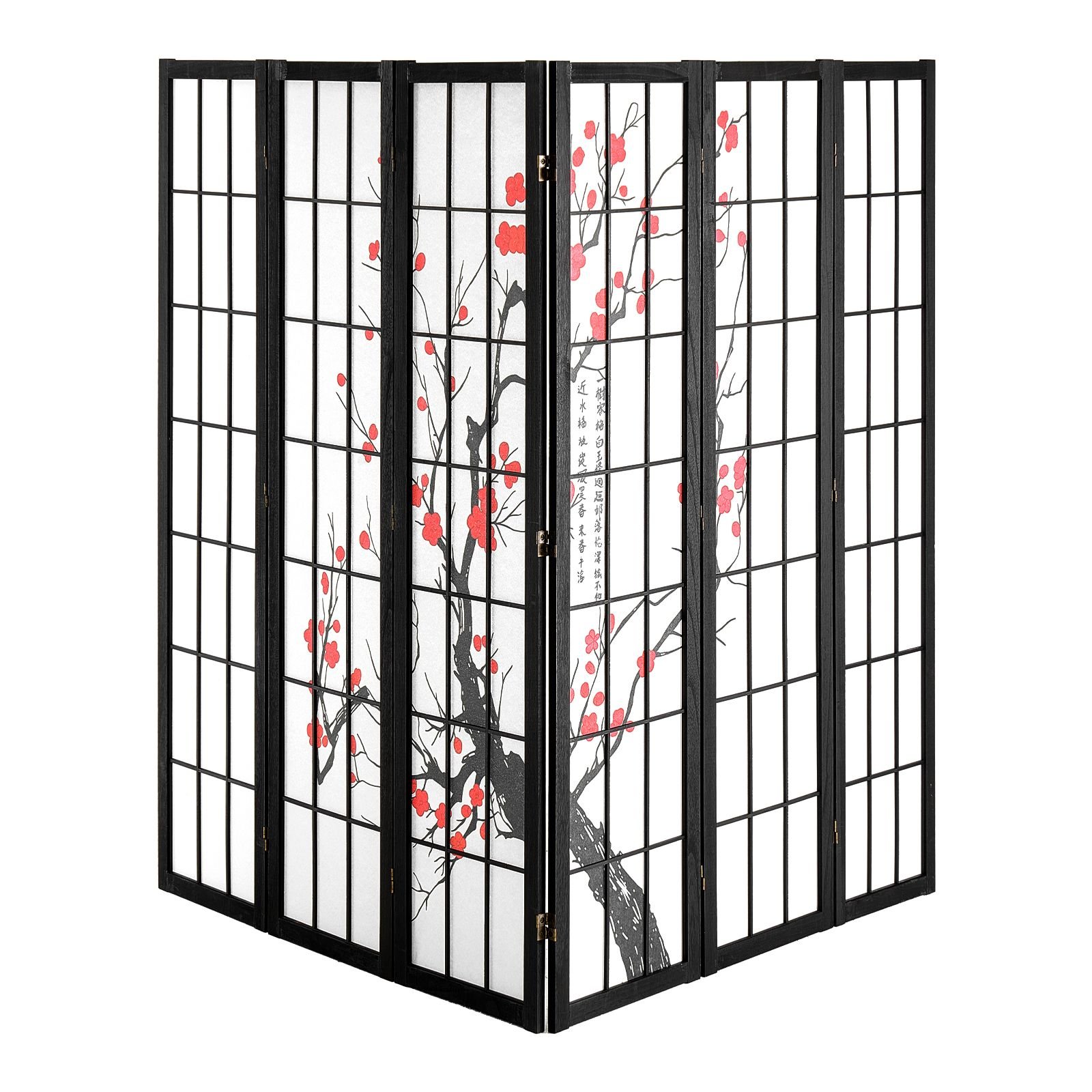 room divider, 6 panel japanese room divider screen, wood folding privacy screen indoor, japanese partition portable decoration dividers, for room separation home office restaurant & bedroom
