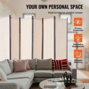 room divider, 6 panel room divider, folding privacy screen and portable partition divider for room separation, freestanding room partitions for office, bedroom, study, beige