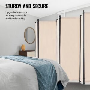 room divider, 6 panel room divider, folding privacy screen and portable partition divider for room separation, freestanding room partitions for office, bedroom, study, beige