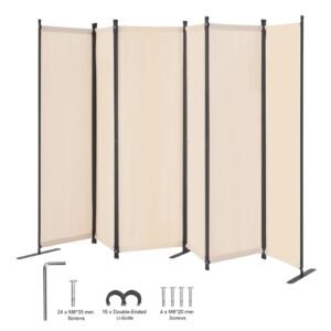 Room Divider, 6 Panel Room Divider, Folding Privacy Screen and Portable Partition Divider for Room Separation, Freestanding Room Partitions for Office, Bedroom, Study, Beige