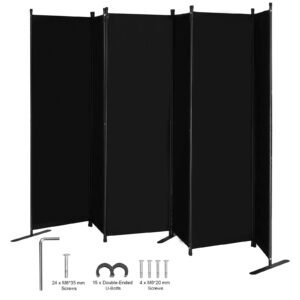 Room Divider, 6 Panel Room Divider, Folding Privacy Screen and Portable Partition Divider for Room Separation, Freestanding Room Partitions for Office, Bedroom, Study, Black