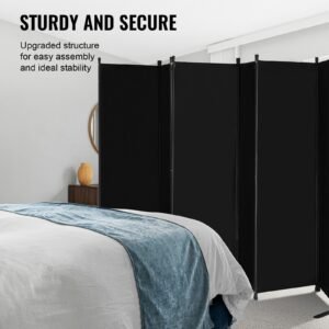 room divider, 6 panel room divider, folding privacy screen and portable partition divider for room separation, freestanding room partitions for office, bedroom, study, black