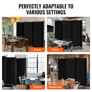 room divider, 6 panel room divider, folding privacy screen and portable partition divider for room separation, freestanding room partitions for office, bedroom, study, black