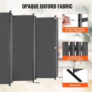 room divider, 6 panel room divider, folding privacy screen and portable partition divider for room separation, freestanding room partitions for office, bedroom, study, grey