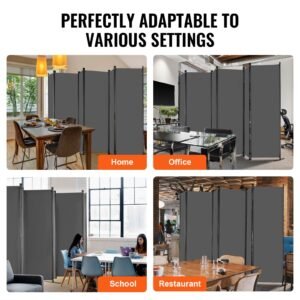 room divider, 6 panel room divider, folding privacy screen and portable partition divider for room separation, freestanding room partitions for office, bedroom, study, grey