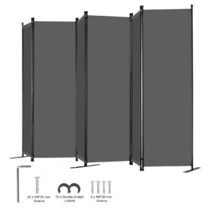 room divider, 6 panel room divider, folding privacy screen and portable partition divider for room separation, freestanding room partitions for office, bedroom, study, grey