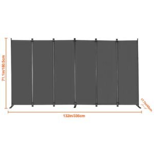room divider, 6 panel room divider, folding privacy screen and portable partition divider for room separation, freestanding room partitions for office, bedroom, study, grey