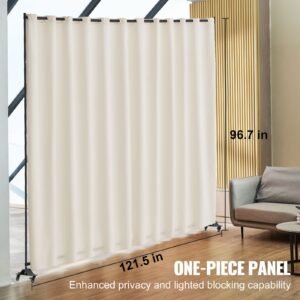 room divider, portable panel room divider with wheels curtain divider stand, freestanding room divider privacy screen for office, bedroom, dining room, study, beige