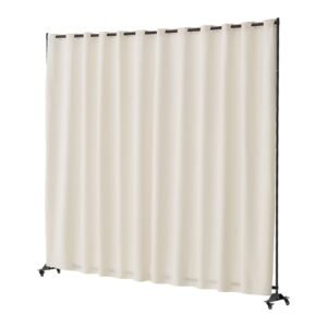 Room Divider, Portable Panel Room Divider with Wheels Curtain Divider Stand, Freestanding Room Divider Privacy Screen for Office, Bedroom, Dining Room, Study, Beige