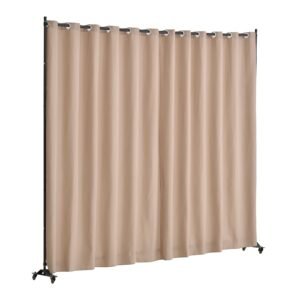 room divider, portable panel room divider with wheels curtain divider stand, freestanding room divider privacy screen for office, bedroom, dining room, study, brown