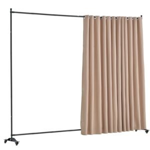 room divider, portable panel room divider with wheels curtain divider stand, freestanding room divider privacy screen for office, bedroom, dining room, study, brown