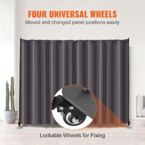 room divider, portable panel room divider with wheels curtain divider stand, freestanding room divider privacy screen for office, bedroom, dining room, study, gray