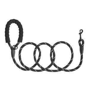 rope dog leash, 6ft heavy duty dog leash with comfortable padded handle, strong nylon thick leash with reflective threads, dog walking and training leash, for medium large dogs (1/2 in, black)
